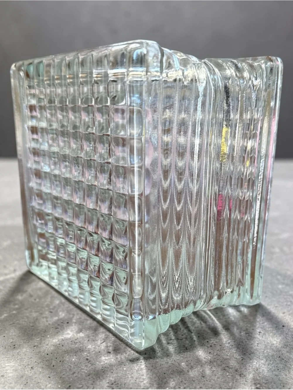 Vintage West German Glass Block Vase MCM Brutalist Bauhaus Art Deco Clear
